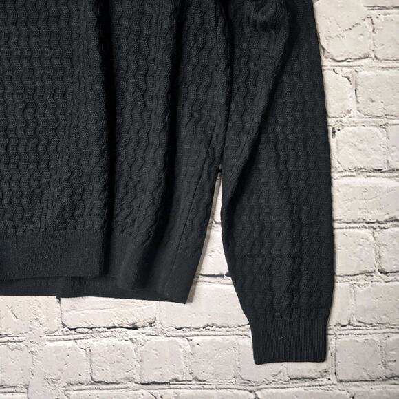 Cutter And Buck Black V-Neck 100% Merino Wool Ripple Knit Sweater Size Large - Picture 5 of 10